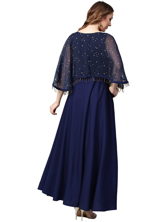 Ahalyaa Women'S Navy Blue Crepe Flared Dress