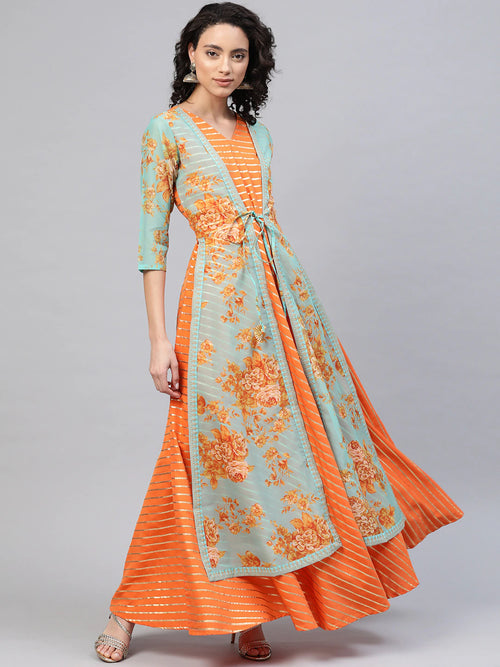 Ahalyaa Women'S Orange Crepe Printed Kurta