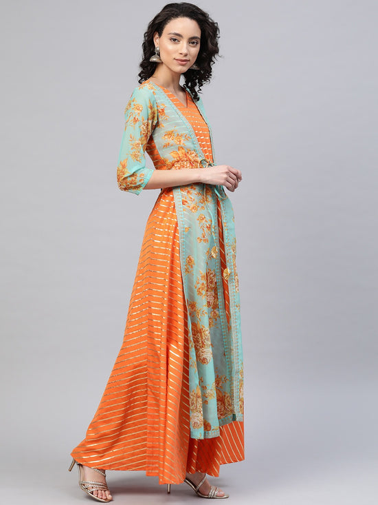 Ahalyaa Women'S Orange Crepe Printed Kurta