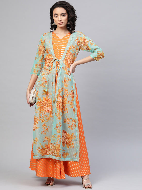 Ahalyaa Women'S Orange Crepe Printed Kurta