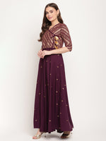 Ahalyaa Women Crepe Wine Colour Glitter Print Kurta