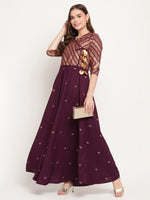 Ahalyaa Women Crepe Wine Colour Glitter Print Kurta