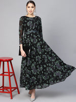 Ahalyaa Women'S Black Georgette Floral Printed Gown