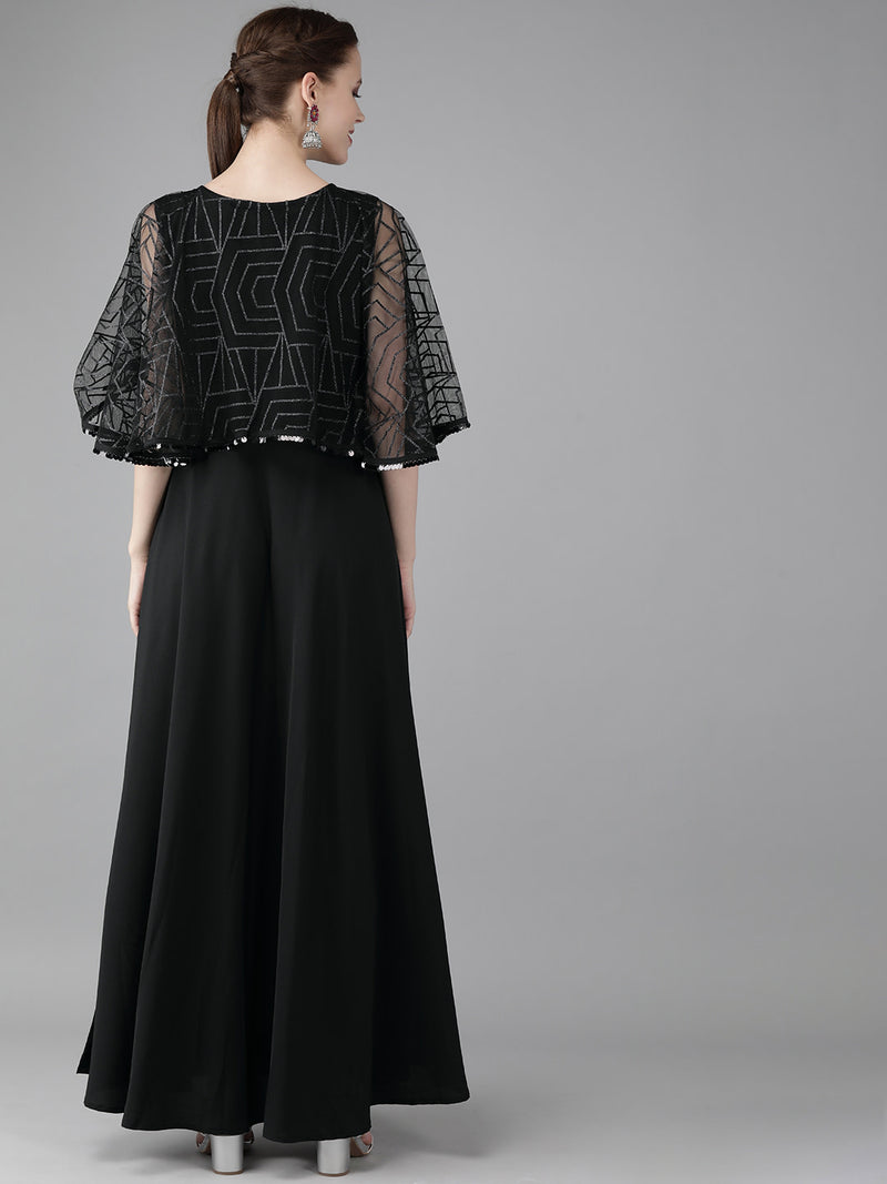Ahalyaa Women'S Black Crepe Maxi Dress