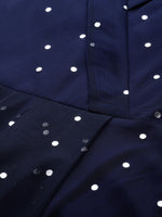 Ahalyaa Navy Blue Net & Crepe Silver Toned Polka Dots Printed Maxi Dress