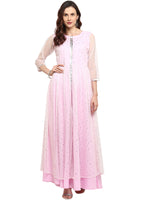 Ahalyaa Women'S Light Pink Crepe & Net Printed Kurta