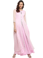 Ahalyaa Women'S Light Pink Crepe & Net Printed Kurta