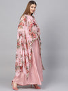 Ahalyaa Pink Poly Silk Kurta With Attached Printed Dupatta