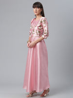 Ahalyaa Poly Silk Pink Solid Kurta