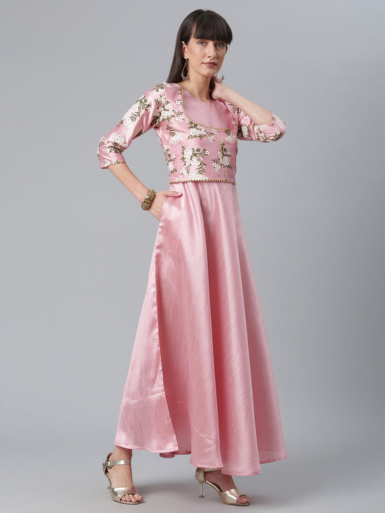 Ahalyaa Poly Silk Pink Solid Kurta