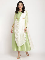 Ahalyaa Women'S Green Poly Silk Kurta With Attached Dupatta