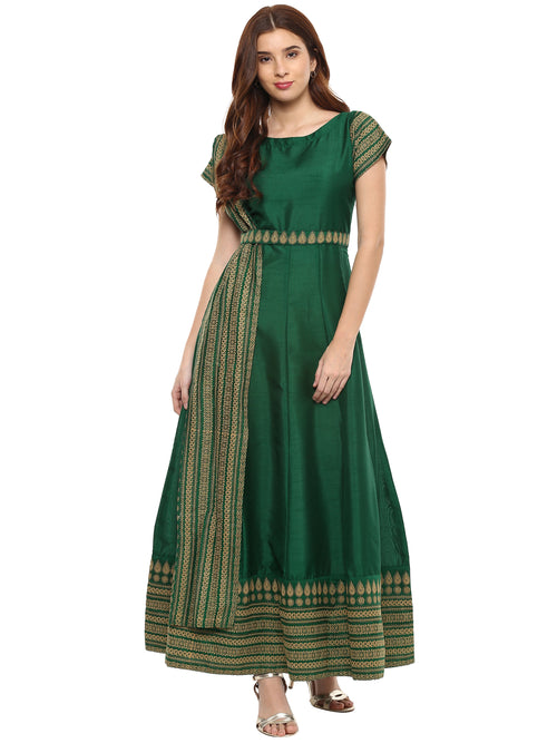 Ahalyaa Green Ethnic Motifs Printed Maxi Dress