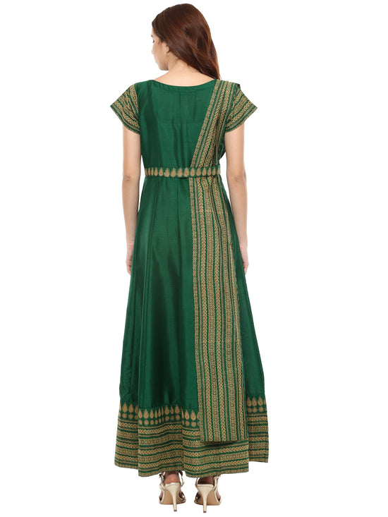 Ahalyaa Green Ethnic Motifs Printed Maxi Dress