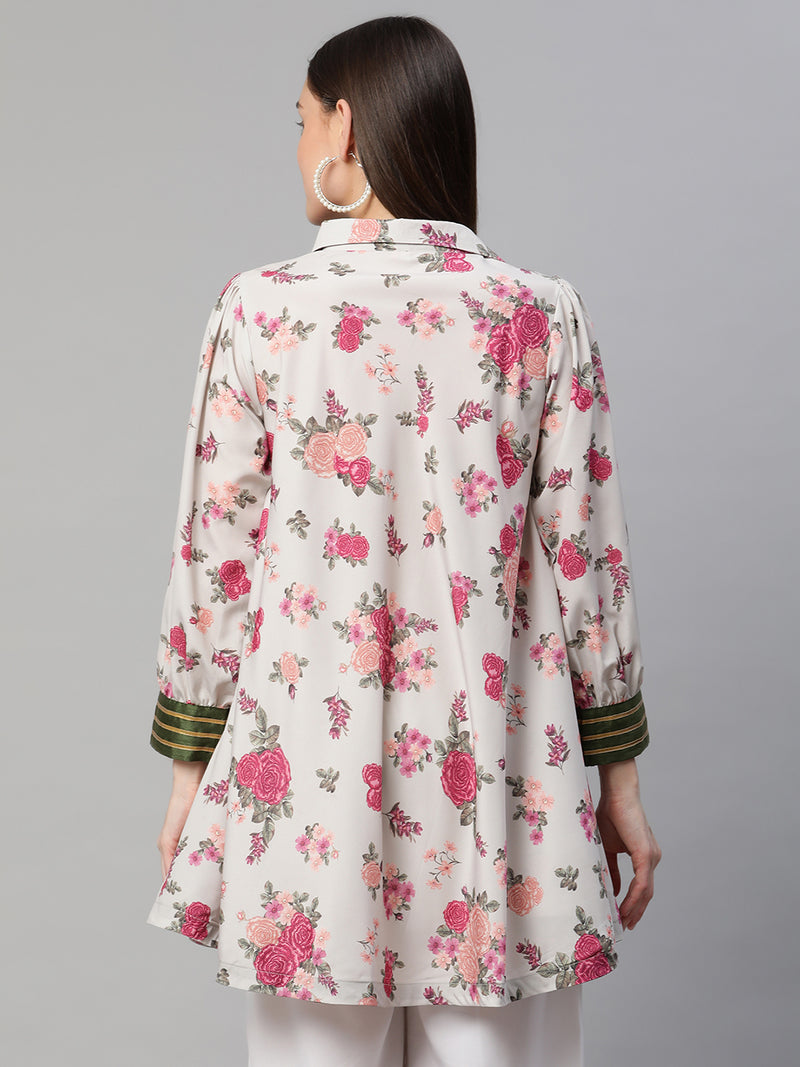 Ahalyaa Women Beige Crepe Digital Floral Print Tunic