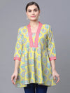 Ahalyaa Women Cotton Blend Lemmon Yellow Digital Printed Tunic