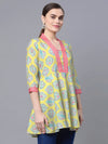 Ahalyaa Women Cotton Blend Lemmon Yellow Digital Printed Tunic