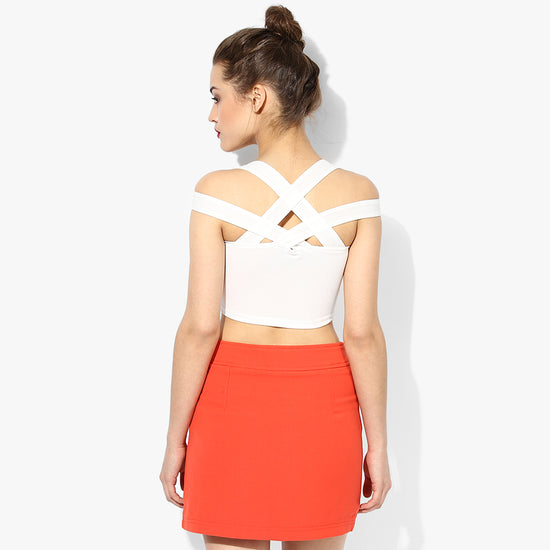 White Metal Detail Crop Top