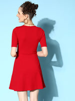 Veni Vidi Vici Red Front Ring Laceup Half Sleeve Skater Dress