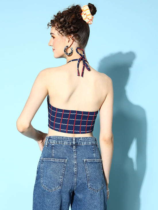 Veni Vidi Vici Navy Check Halter Top