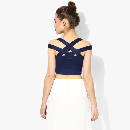 Blue Metal Detail Crop Top