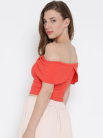 Coral Bow Front Bardot Crop Top