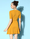 Veni Vidi Vici Mustard Front Ring Laceup Half Sleeve Skater Dress