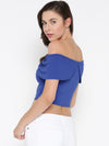 Blue Bow Front Bardot Crop Top