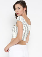 White Striped Bandage Bardot Crop Top