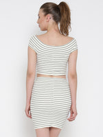 White Striped Bandage Bardot Bodycon Co-Ordinate Dress