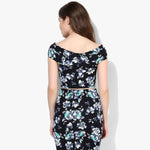 Turquoise Floral Print Bodycon Bandage Bardot Co-Ordinate Dress