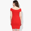 Red Textured Bandage Bardot Dress