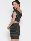 Black Striped Bandage Bardot Bodycon Co-Ordinate Dress