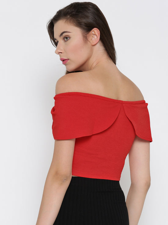 Red Bow Front Bardot Crop Top