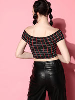 Veni Vidi Vici Black Check Bardot Top