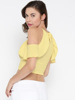 Yellow Frilled Cold Shoulder Crop Top