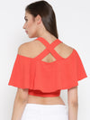 Coral Frilled Strappy Crop Top