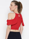 Red Frilled Cold Shoulder Crop Top