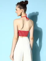 Veni Vidi Vici Red Horizontal Stripe Bodycon Halter Top