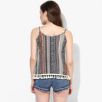Paisley Print Lace Hemmed Boho Strappy Crop Top