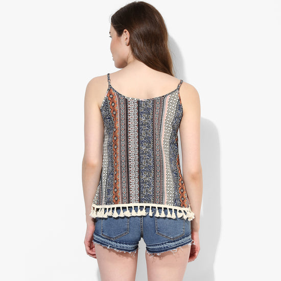 Paisley Print Lace Hemmed Boho Strappy Crop Top