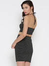 Black Striped Bodycon Co-Ordinate Halter