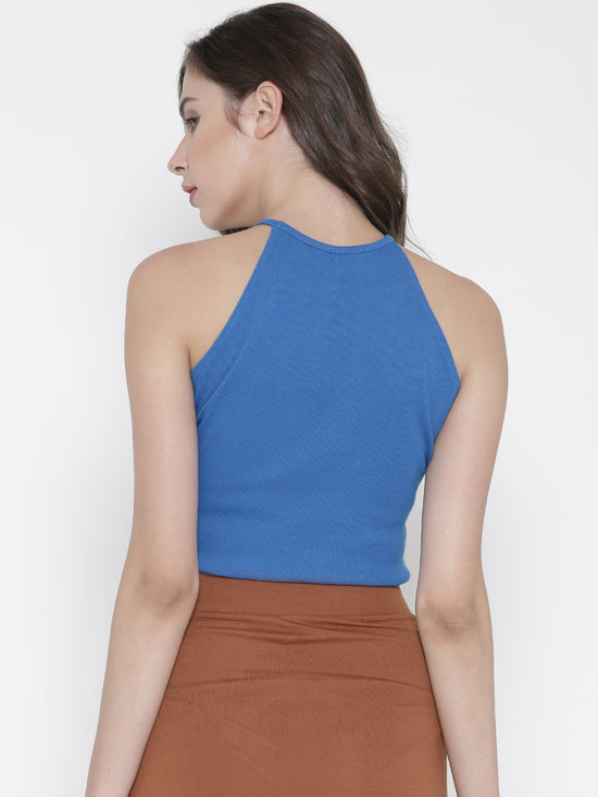 Sea Blue Faux Lace-Up Crop Top