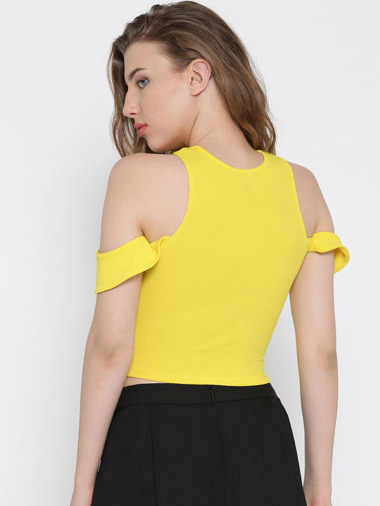 Yellow Bodycon Crossover Cold Shoulder C