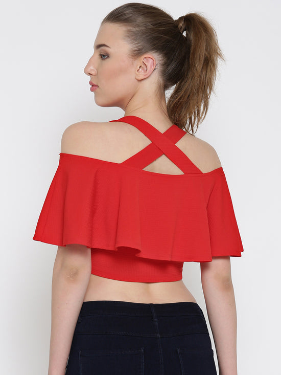 Red Frilled Strappy Crop Top