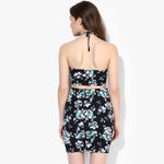 Turquoise Floral Print Bodycon Halter Co-Ordinate Dress