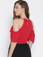 Red Front Keyhole Detail Frilled Cold Sh