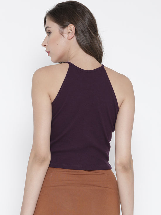 Wine Faux Lace-Up Crop Top