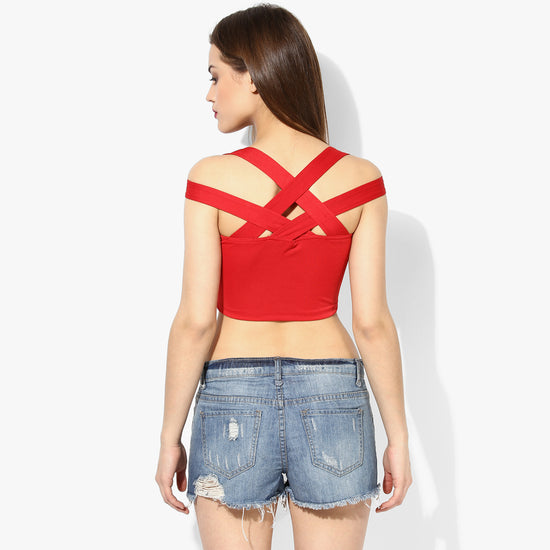 Red Metal Detail Crop Top