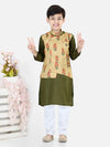 BownBee Printed Attached Jacket Cotton Kurta Pajama for Boys- Green