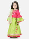 BownBee Printed Cotton Frill Sleeves Top with Lehenga for Girls- Pink